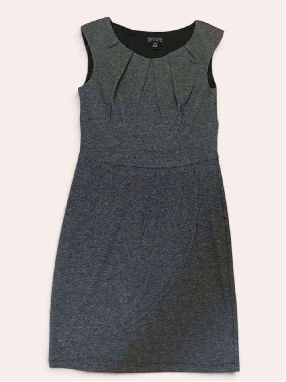 Enfocus Studio Gray Sleeveless Ponte Sheath Dress with Neck Pleats